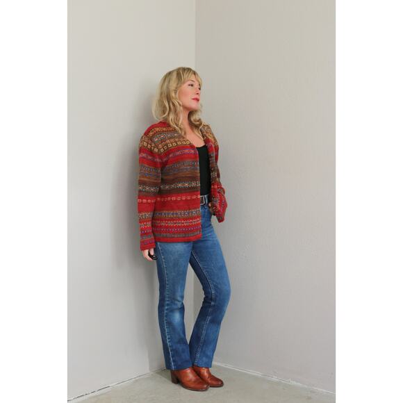 2000's Vintage Tiara International Knit Fair Isle Cardigan Sweater Women's MD LG - Picture 8 of 10